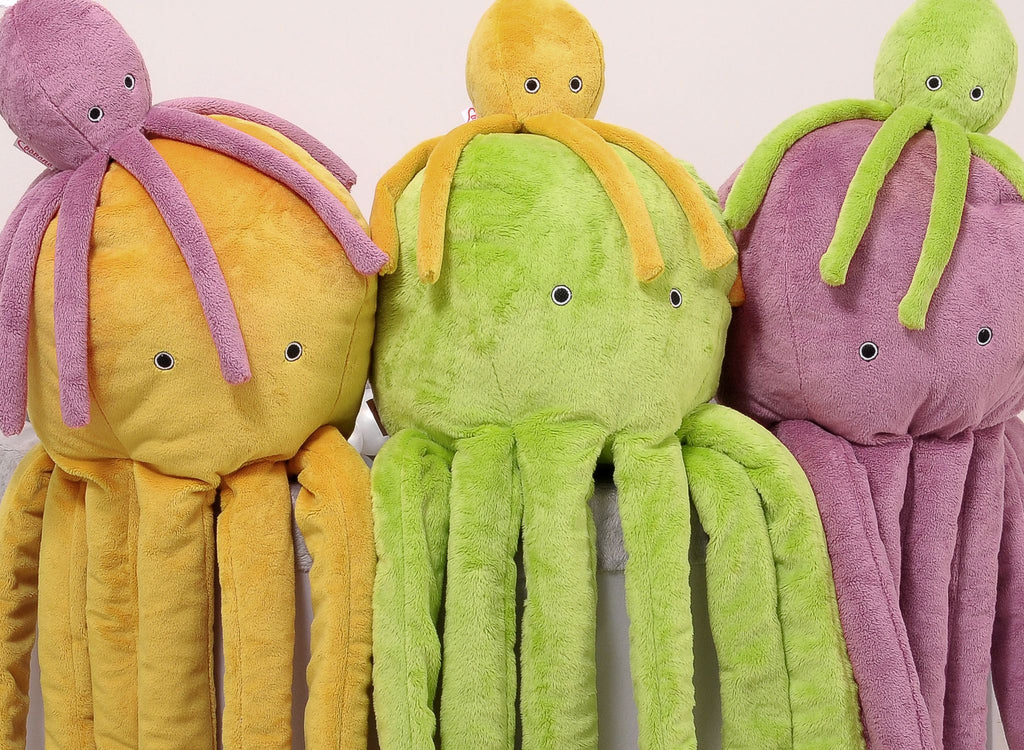 Cuddly octopus with rattle - pastel pink - smooth minky
