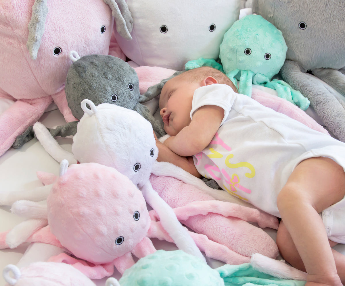Cuddly octopus with rattle - white - smooth minky