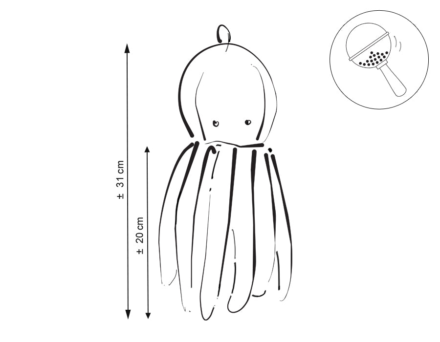Cuddly octopus with rattle - white - smooth minky