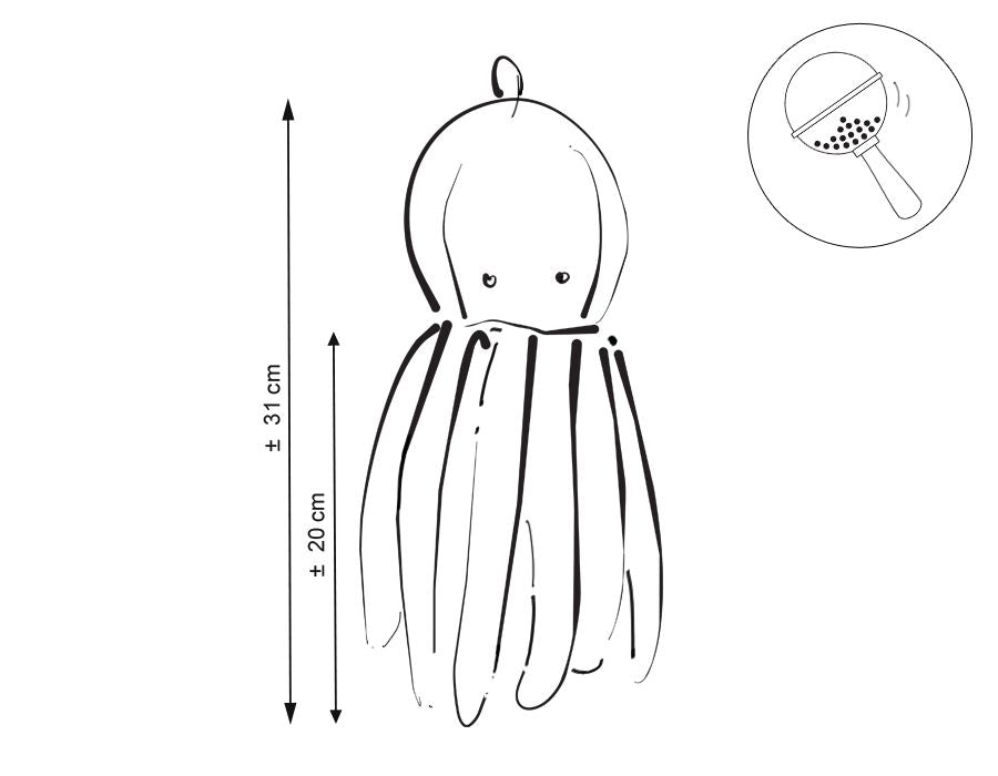 Cuddly octopus with rattle - bottle green - polka dot minky