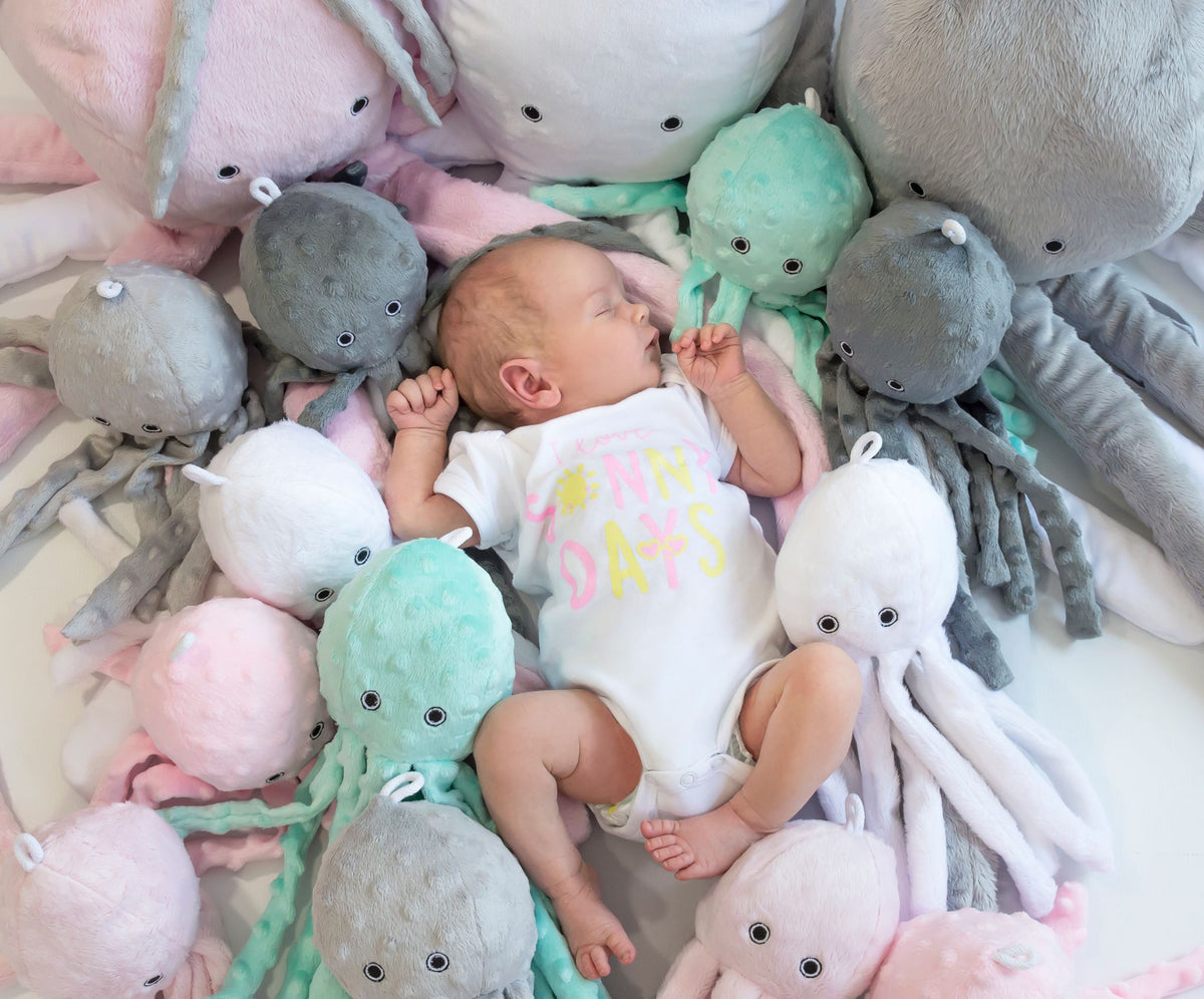 Cuddly octopus with rattle - blue - smooth minky