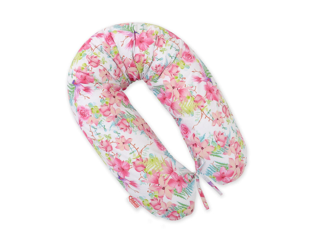 Cotton pillowcase for pregnancy pillow Longer - Hummingbirds in flowers