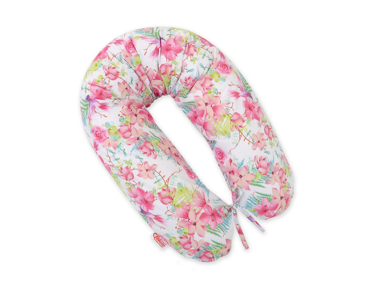 Cotton pillowcase for pregnancy pillow Longer - Hummingbirds in flowers
