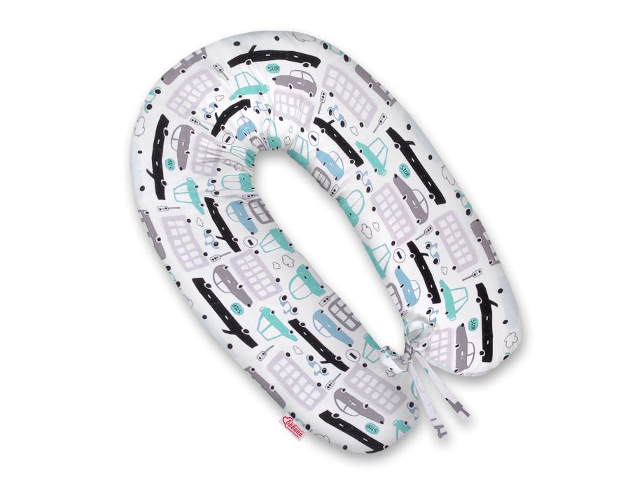 Cotton pillowcase for pregnancy pillow Longer - Gray and turquoise cars
