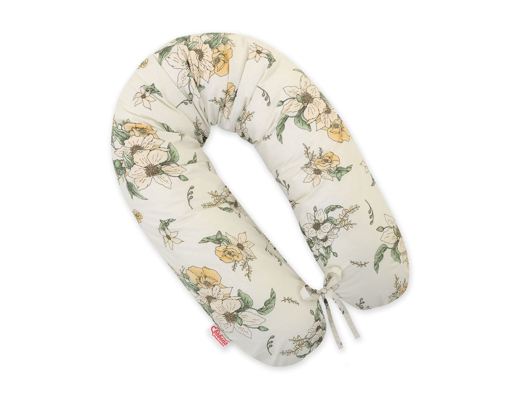Cotton pillowcase for pregnancy pillow Longer - Clematis on beige
