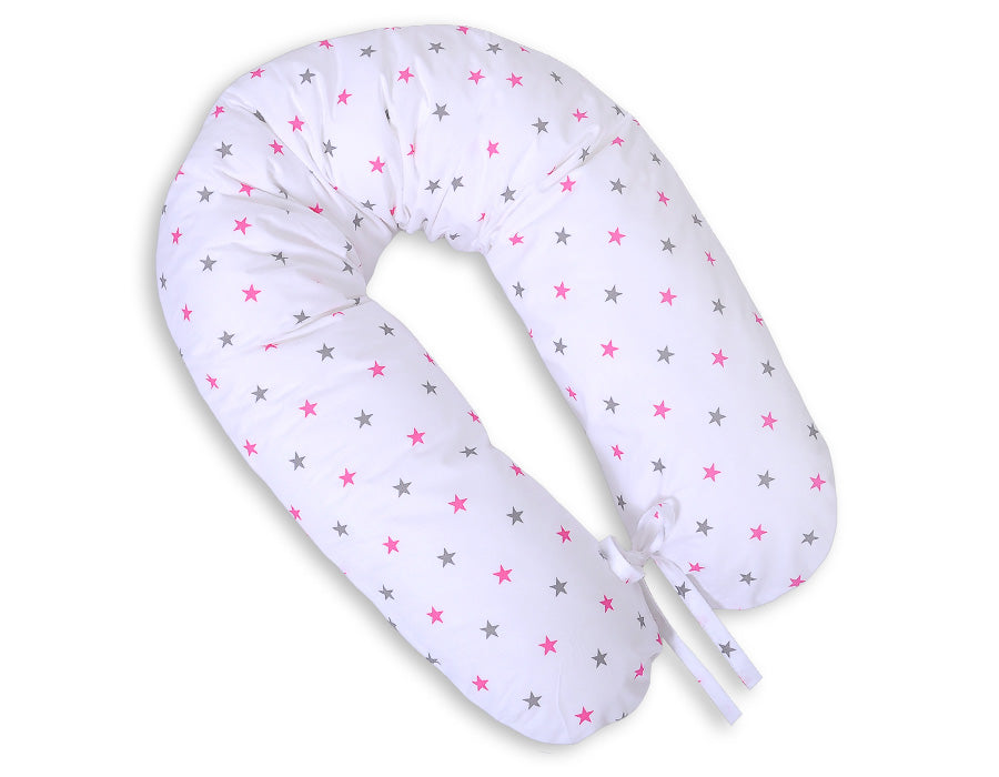 Cotton pillowcase for pregnancy pillow Longer - grey-pink stars