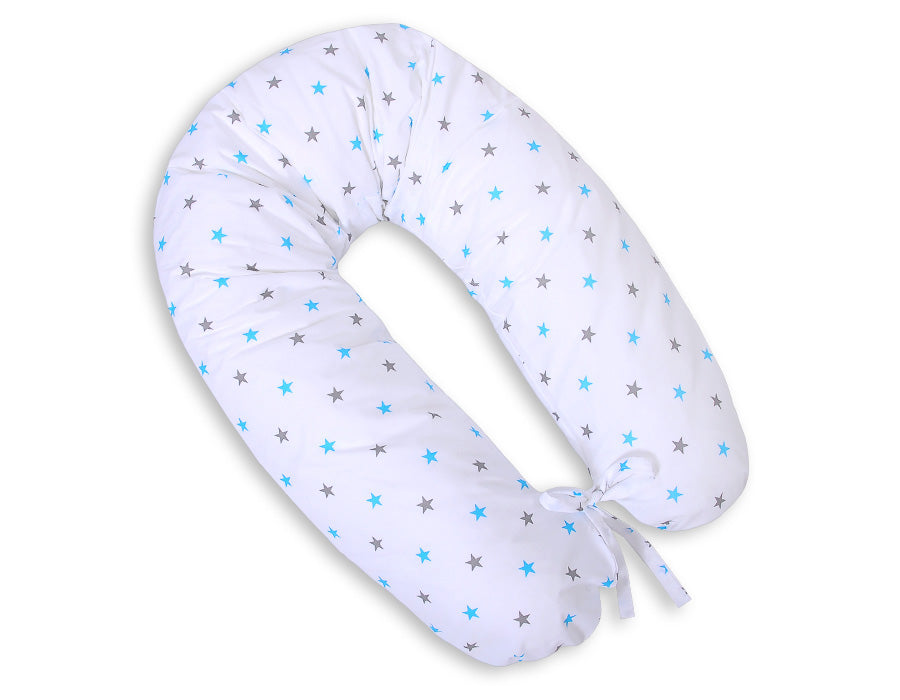 Cotton pillowcase for pregnancy pillow Longer - grey-turquoise stars