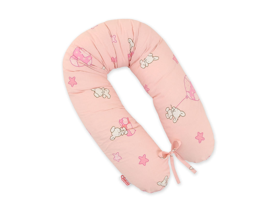 Cotton pillowcase for pregnancy pillow Longer - Teddy bear with balloon pink
