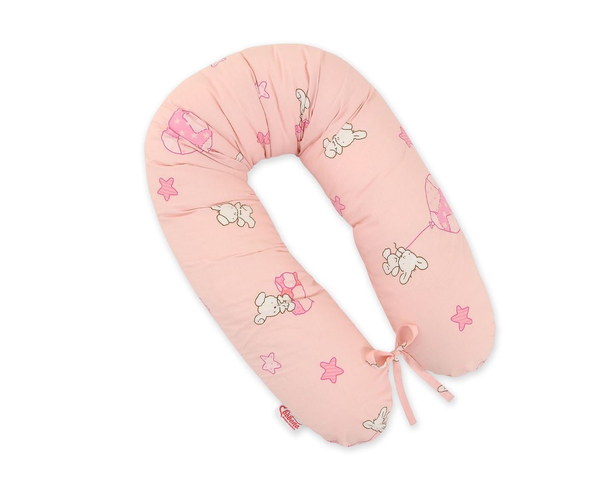 Cotton pillowcase for pregnancy pillow Longer - Teddy bear with balloon pink
