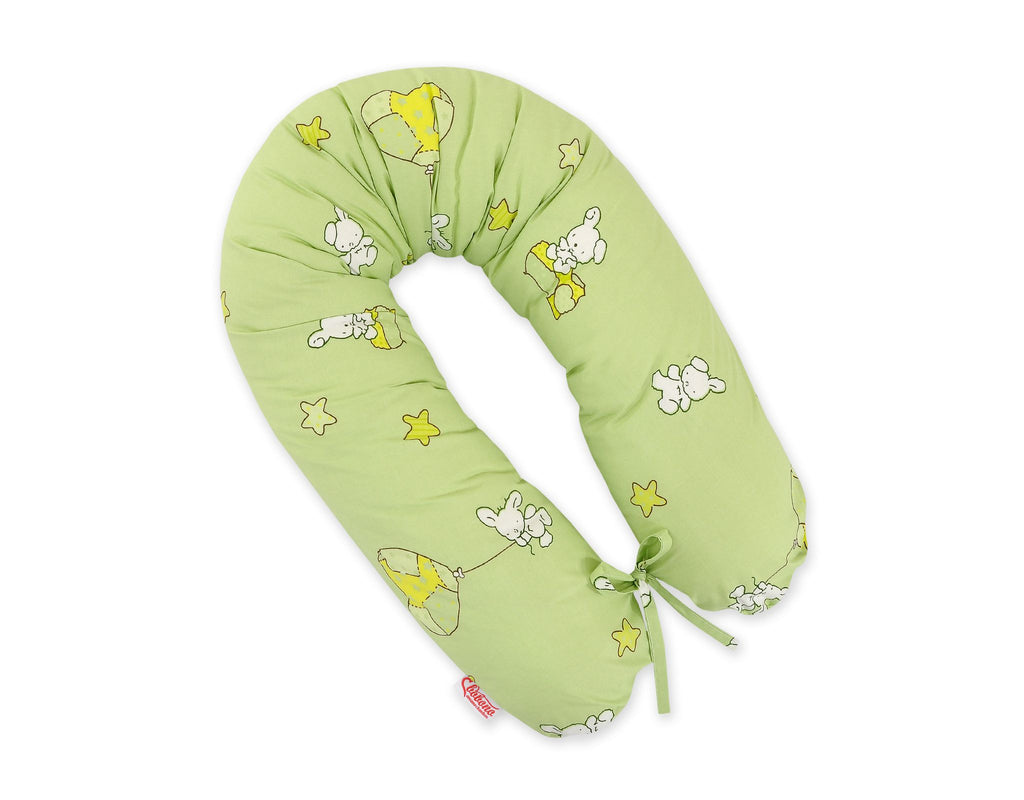Cotton pillowcase for pregnancy pillow Longer - Teddy bear with balloon green
