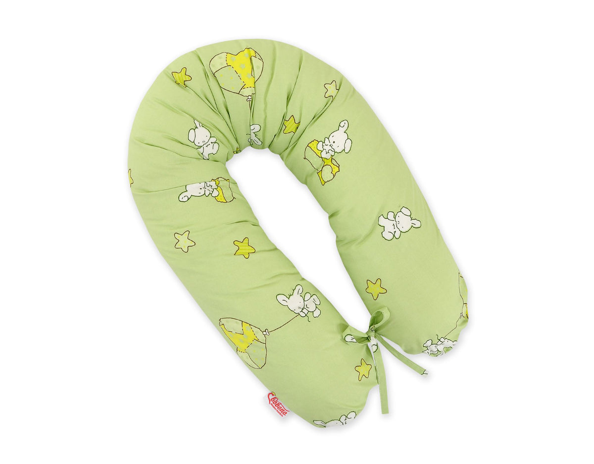 Cotton pillowcase for pregnancy pillow Longer - Teddy bear with balloon green