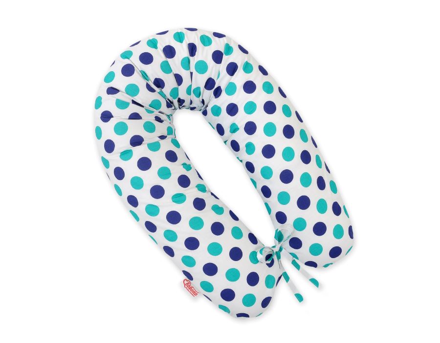 Cotton pillowcase for pregnancy pillow Longer - Mint-navy blue dots