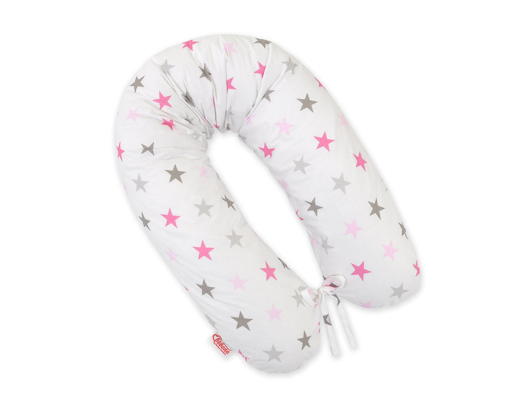 Cotton pillowcase for pregnancy pillow Longer - grey-pink stars