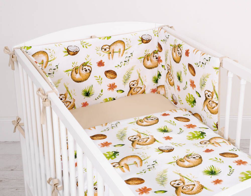 Baby cotton bedding set 2-pcs 120x90 cm- sloths beige/beige
