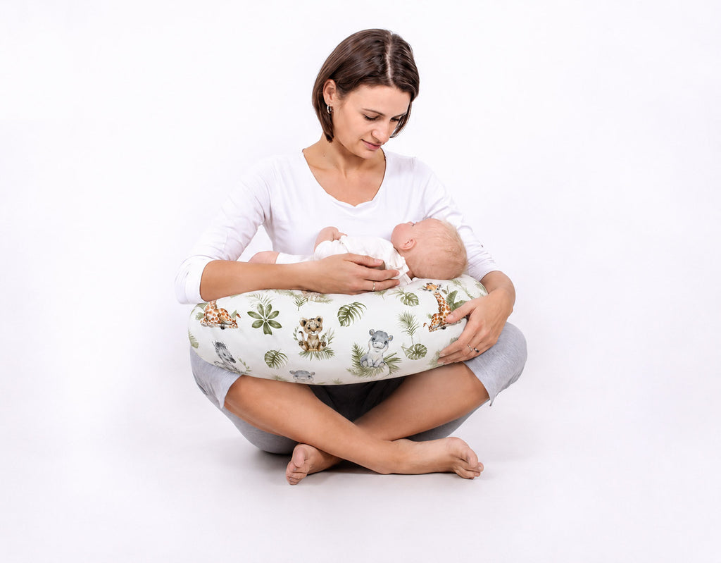 Breastfeeding Pillow Nursing Croissant Pillow, removable, Hands-Free Feeding- Little Safari