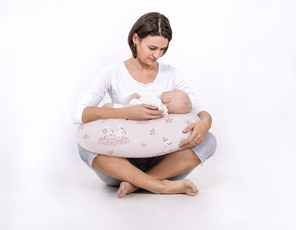 Breastfeeding Pillow Nursing Croissant Pillow, removable, Hands-Free Feeding- Little Swans