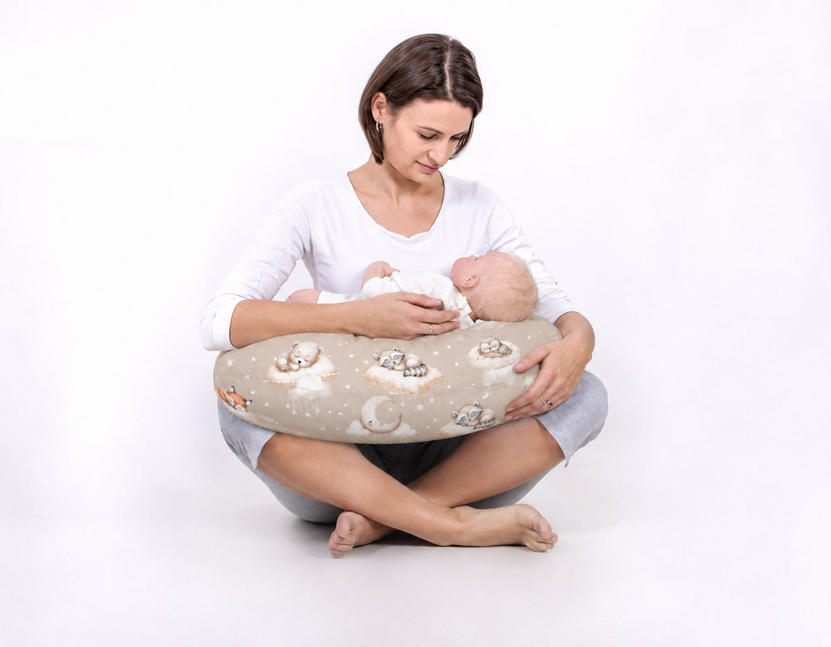 Breastfeeding Pillow Nursing Croissant Pillow, removable, Hands-Free Feeding- Twinkle Woodland
