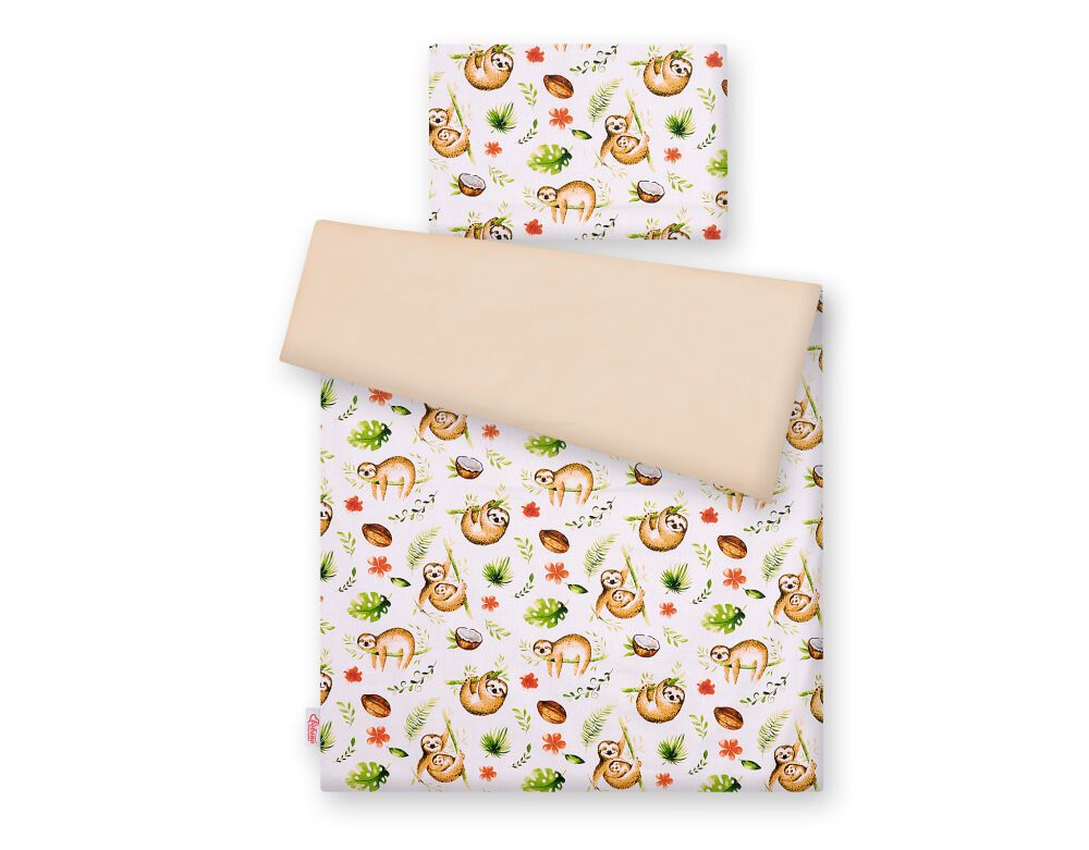 Baby cotton bedding set 2-pcs 120x90 cm- sloths beige/beige