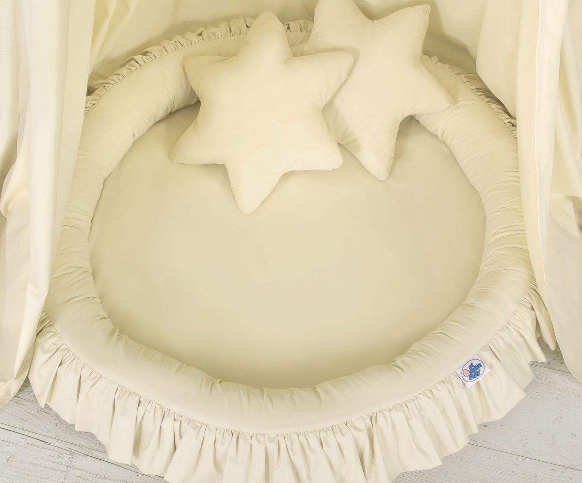 Set: Hanging baldachin for children's room cotton + nest with flounce - cream