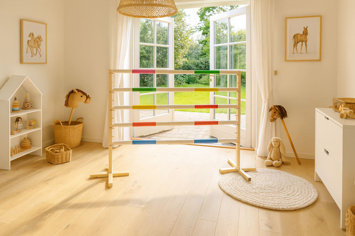 Jumping obstacle for Hobby Horse 160 cm, h-120 cm, with two bars red and blue