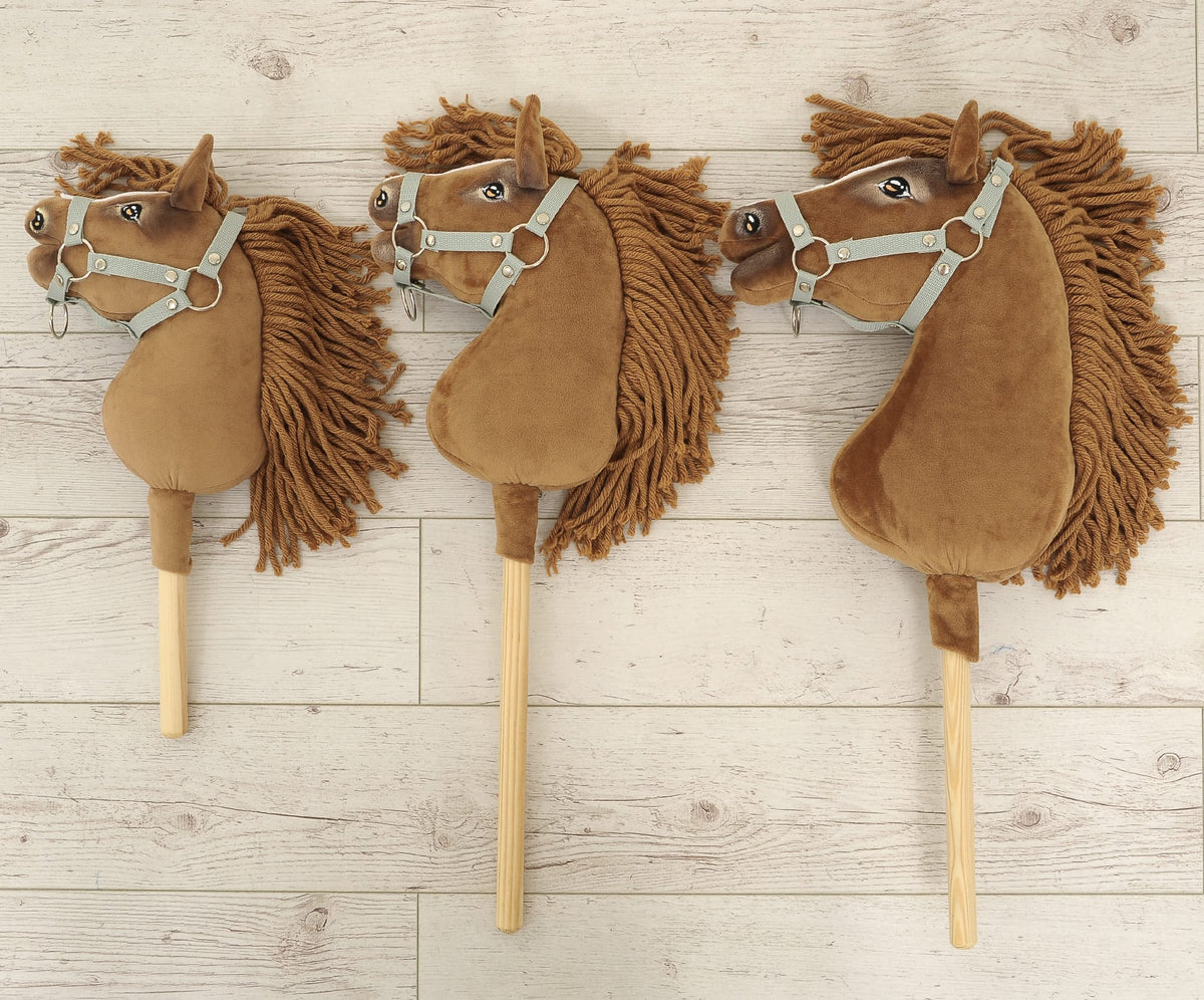 Horse on a stick Super Hobby Horse Premium - brown leopard horse with a white mane A3