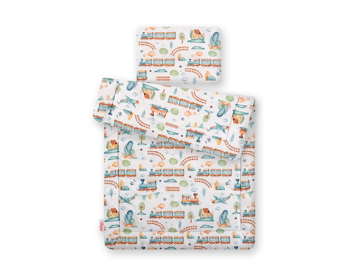 Bedding set 2-pcs 75x100cm NEWBORN - turquoise train