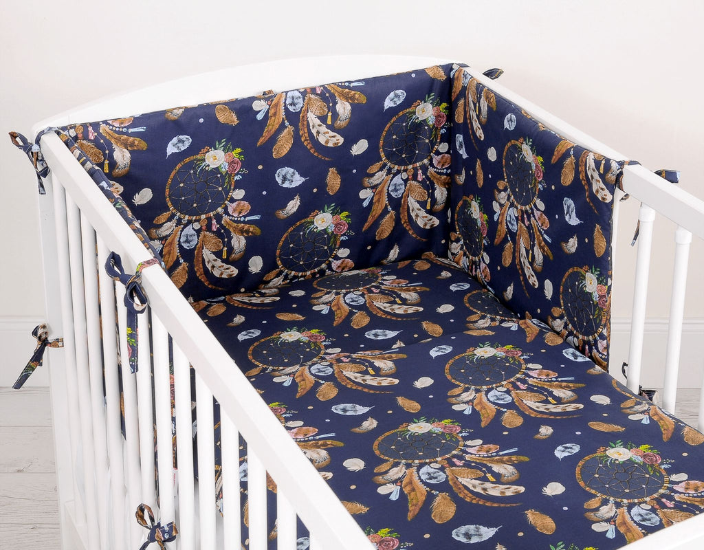 Baby cotton bedding set 2-pcs 135x100 cm - dream catchers dark blue