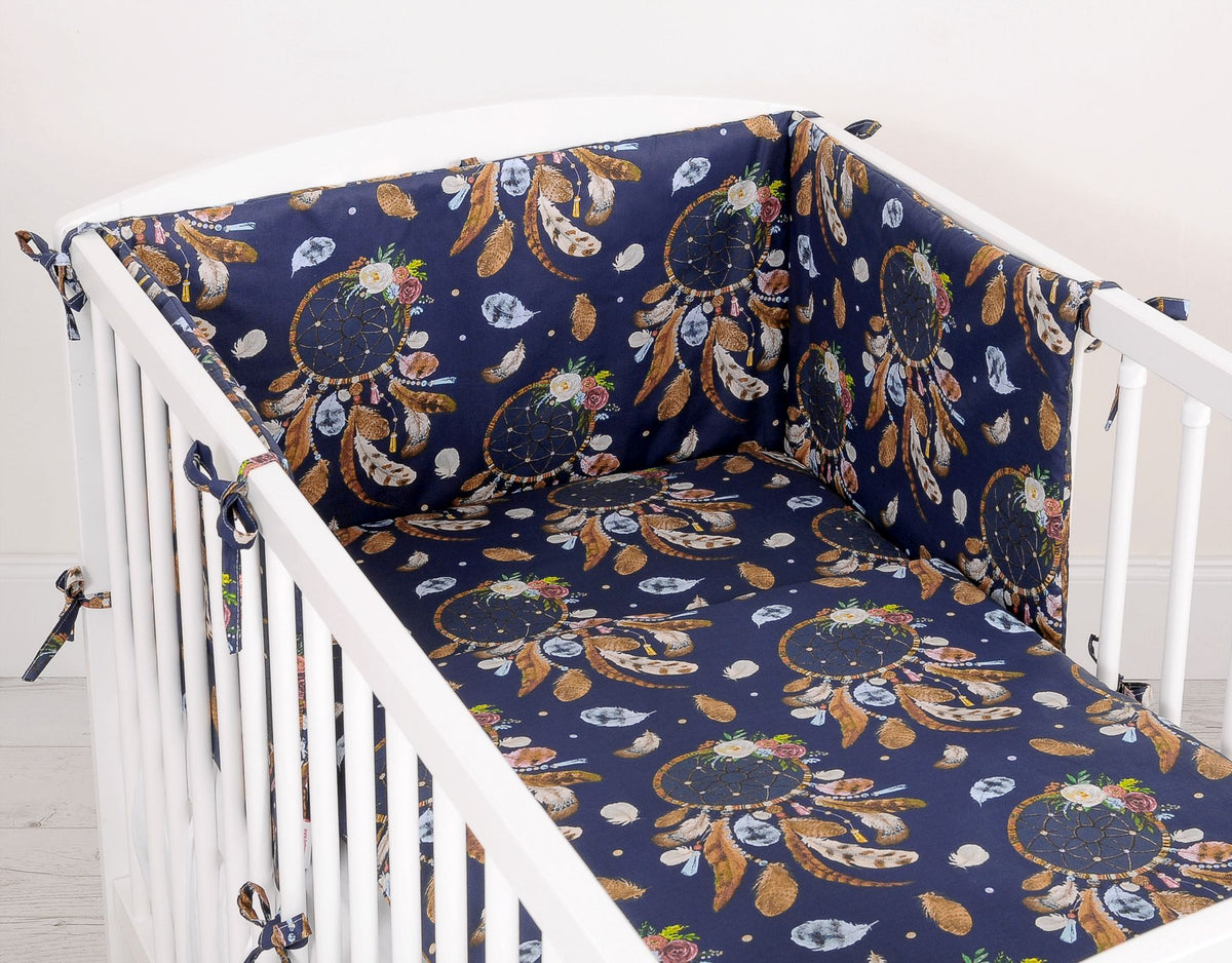 Baby cotton bedding set 2-pcs 135x100 cm - dream catchers dark blue