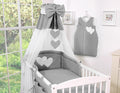 Bedding set 5-pcs 120x90 with canopy - Hanging Hearts anthracite
