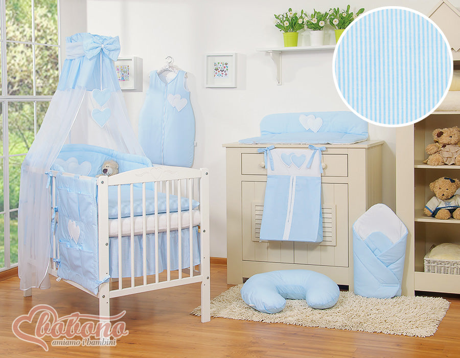 Bedding set 5-pcs 120x90 with canopy - Hangi s blue strips
