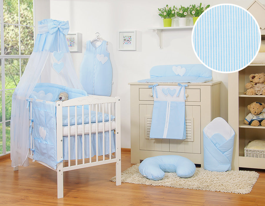 Bedding set 5-pcs 120x90 with canopy - Hangi s blue strips