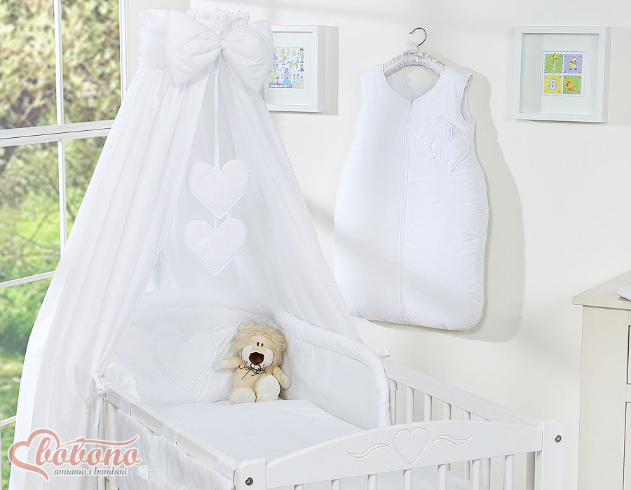 Bedding set 5-pcs 120x90 with canopy - Hanging Hearts white