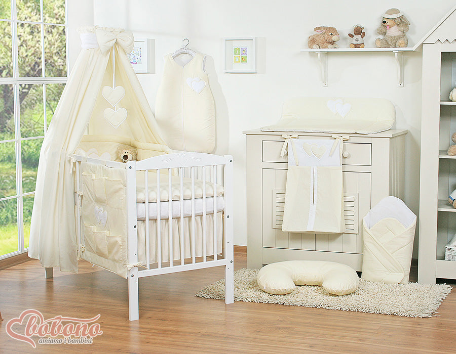 Bedding set 5-pcs 135x100 with canopy - Hanging Hearts cream