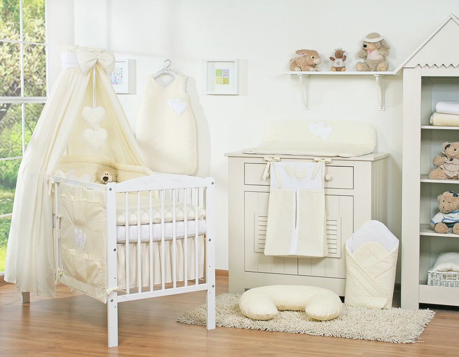 Bedding set 5-pcs 135x100 with canopy - Hanging Hearts cream