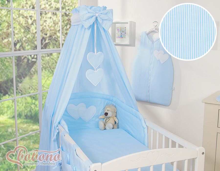 Bedding set 5-pcs 120x90 with canopy - Hangi s blue strips