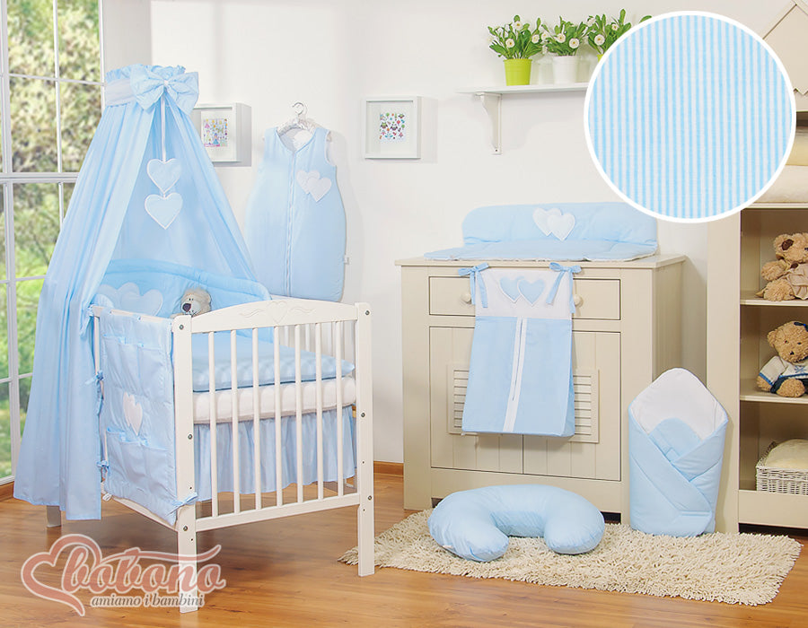 Bedding set 5-pcs 120x90 with canopy - Hangi s blue strips
