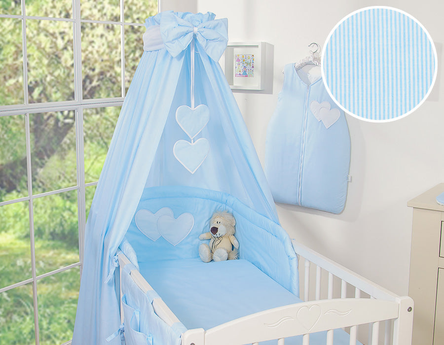 Bedding set 5-pcs 120x90 with canopy - Hangi s blue strips