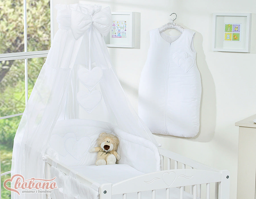Bedding set 5-pcs 135x100 with canopy - Hanging Hearts white