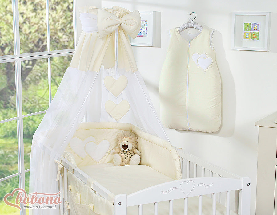 Bedding set 5-pcs 135x100 with canopy - Hanging Hearts cream
