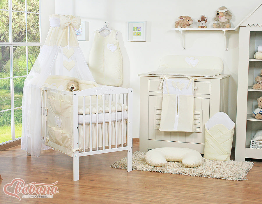 Bedding set 5-pcs 135x100 with canopy - Hanging Hearts cream