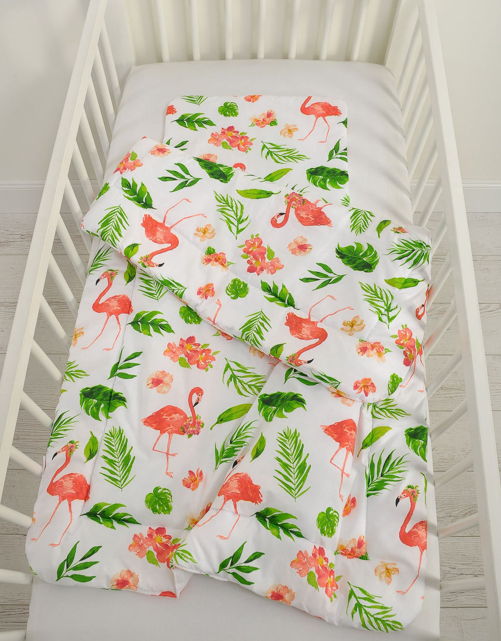 Bedding set 2-pcs with filling 135x100 cm - coral flamingos