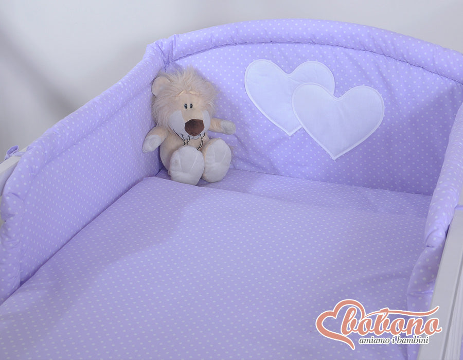 Bedding set 2-pcs- Hanging Hearts white polka dots on lilac