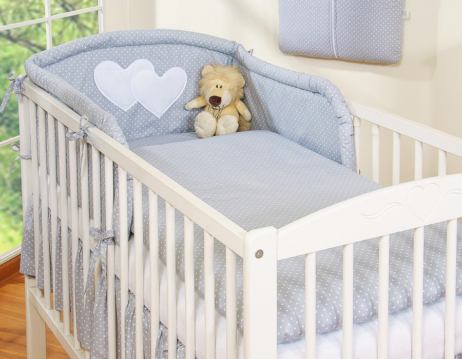 Bedding set 2-pcs 120x90 - Hanging Hearts white polka dots on grey