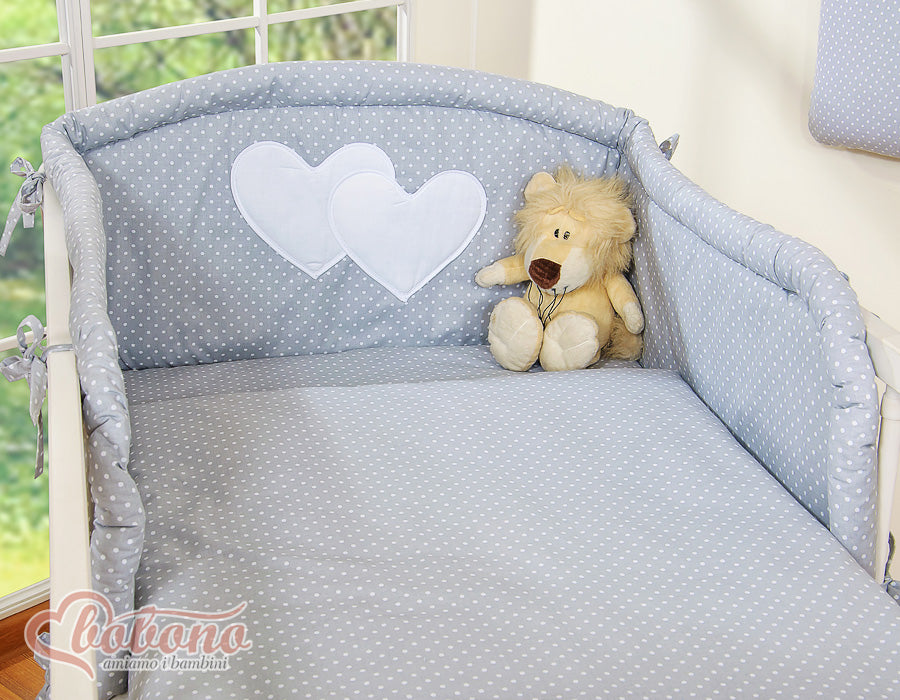 Bedding set 2-pcs 120x90 - Hanging Hearts white polka dots on grey