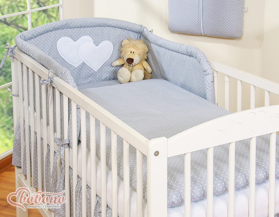 Bedding set 2-pcs 120x90 - Hanging Hearts white polka dots on grey