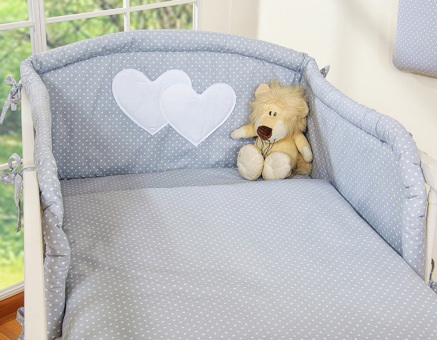 Bedding set 2-pcs 120x90 - Hanging Hearts white polka dots on grey