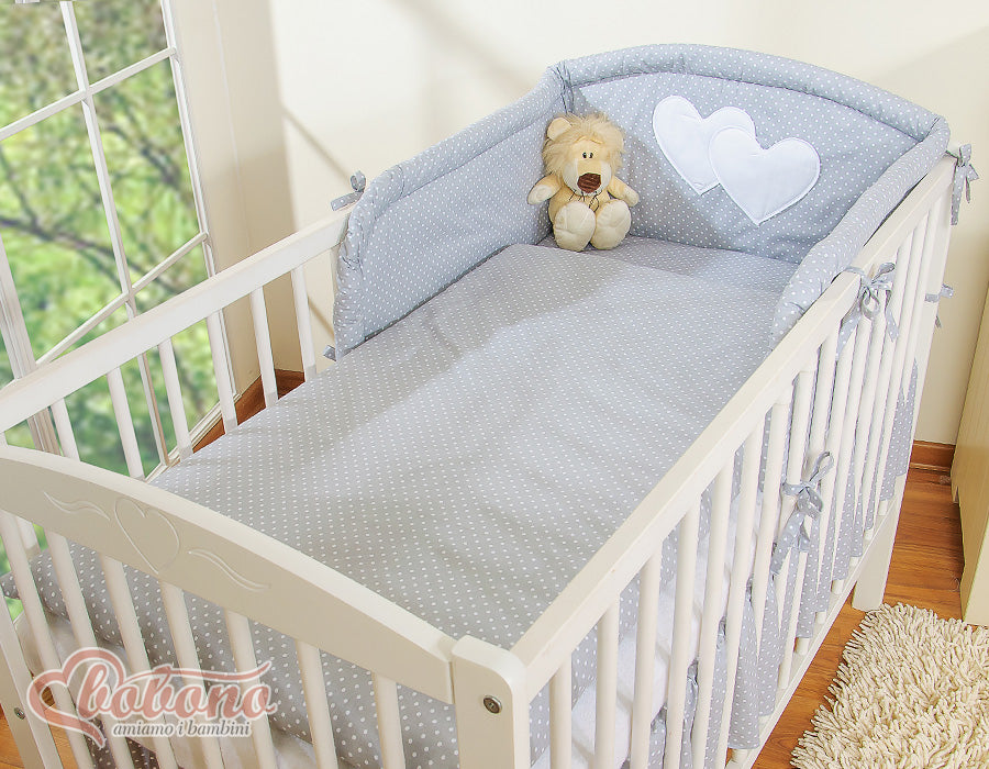 Bedding set 2-pcs 120x90 - Hanging Hearts white polka dots on grey