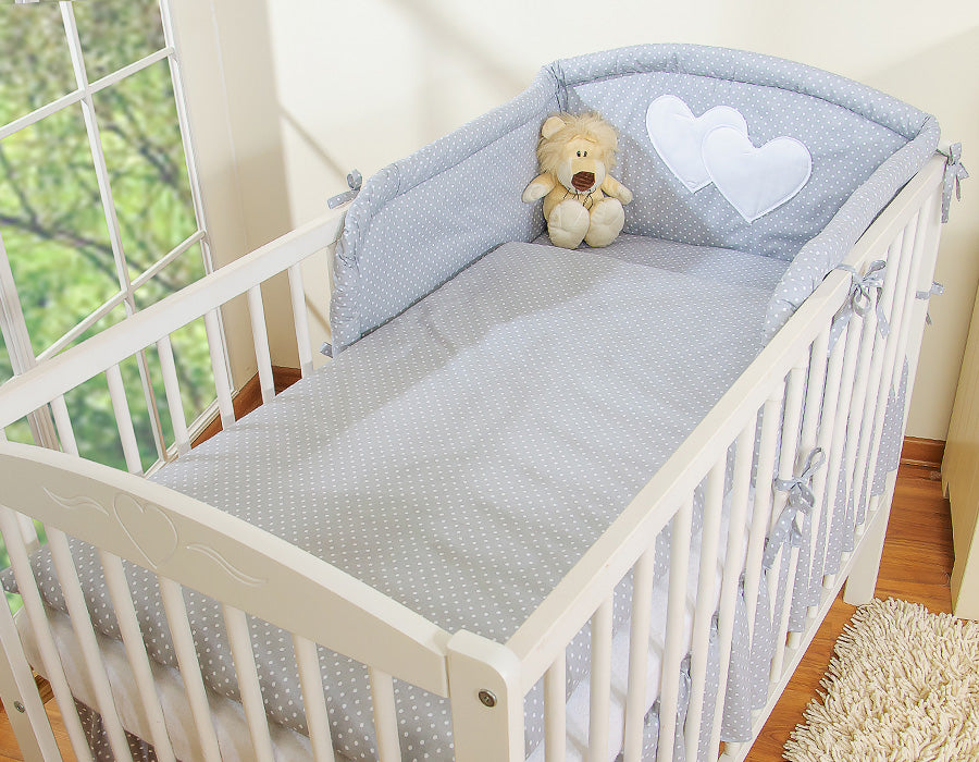 Bedding set 2-pcs 120x90 - Hanging Hearts white polka dots on grey