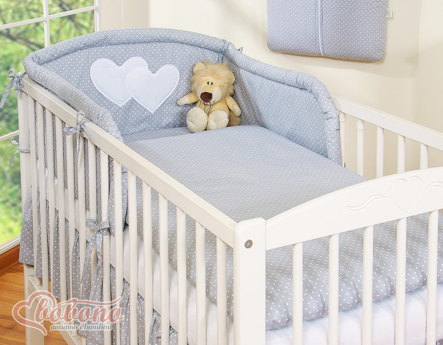 Bedding set 2-pcs 120x90 - Hanging Hearts white polka dots on grey