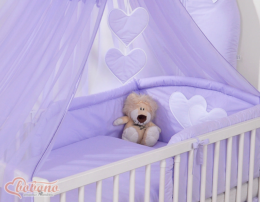 Bedding set 5-pcs with mosquito-net- Hanging Hearts lilac